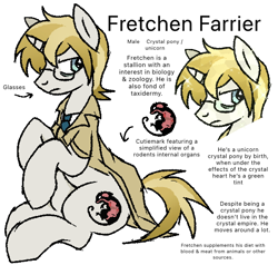 Size: 540x514 | Tagged: safe, artist:muffinz, derpibooru import, oc, oc only, oc:fretchen farrier, crystal pony, pony, unicorn, clothes, coat, glasses, horn, male, necktie, simple background, solo, stallion, trenchcoat, white background