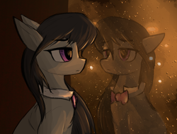 Size: 1784x1358 | Tagged: safe, artist:candel, derpibooru import, octavia melody, earth pony, pony, g4, bowtie, female, mare, rain, reflection, solo, window