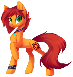 Size: 4184x4454 | Tagged: artist needed, safe, derpibooru import, oc, oc:ignis quark, collar, one leg raised, studded bracelet