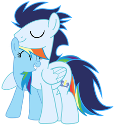 Size: 1280x1419 | Tagged: safe, artist:soarindasher10, derpibooru import, rainbow dash, soarin', pegasus, pony, g4, eyes closed, female, hug, male, mare, shipping, simple background, smiling, soarindash, stallion, straight, transparent background