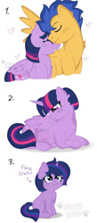 Size: 555x1275 | Tagged: safe, artist:mixtanne, derpibooru import, flash sentry, twilight sparkle, twilight sparkle (alicorn), oc, oc:flora sentry, alicorn, pegasus, pony, unicorn, g4, comic, female, flashlight, horn, male, mare, offspring, parent:flash sentry, parent:twilight sparkle, parents:flashlight, preglight sparkle, pregnant, shipping, stallion, straight