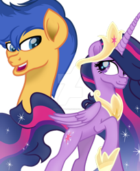 Size: 800x980 | Tagged: safe, artist:jonatanmagic, derpibooru import, flash sentry, princess twilight 2.0, twilight sparkle, twilight sparkle (alicorn), alicorn, pegasus, pony, g4, female, flashlight, male, mare, my little pony: friendship is magic, older, older twilight, older twilight sparkle (alicorn), shipping, stallion, straight