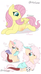 Size: 734x1310 | Tagged: source needed, safe, artist:mixtanne, derpibooru import, fluttershy, hybrid, pegasus, pony, g4, interspecies offspring, offspring, parent:discord, parent:fluttershy, parents:discoshy, simple background, solo, white background