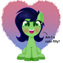 Size: 2303x2279 | Tagged: safe, artist:scandianon, derpibooru import, oc, oc:anon filly, earth pony, pony, bronybait, colored hooves, female, filly, foal, happy, heart, hooves, looking at you, open mouth, open smile, smiling, talking, talking to viewer