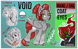 Size: 3686x2311 | Tagged: safe, artist:opalacorn, derpibooru import, oc, oc only, oc:void, pegasus, pony, chest fluff, ear piercing, earring, eating, female, food, gradient background, high res, jewelry, laurel wreath, lidded eyes, male, mare, meat, mole, multiple eyes, nose piercing, nose ring, piercing, ponies eating meat, reference sheet, smiling, solo, sushi, unshorn fetlocks