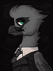 Size: 1040x1400 | Tagged: safe, artist:bunnyshrubby, derpibooru import, oc, oc only, oc:karl legreif, griffon, equestria at war mod, beak, bust, clothes, facial hair, griffon oc, jacket, male, moustache, necktie, portrait, solo, suit, updated portrait, updated portraits, updated portraits from the equestria at war mod, wings