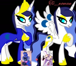 Size: 1280x1112 | Tagged: safe, artist:herobrine74, derpibooru import, alicorn, angel, pony, g4, armor, clothes, concave belly, crossover, crown, dress, female, fusion, fusion:god (hazbin hotel), fusion:princess luna, god (hazbin hotel), hat, hazbin hotel, hellaverse, jewelry, male, mare, regalia, slender, smiling, solo, teeth, thin, top hat, uniform