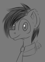 Size: 647x895 | Tagged: safe, artist:cotarsis, derpibooru import, oc, oc:prpout, bat pony, pony, gray background, looking at you, simple background, sketch, solo