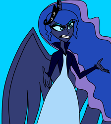 Size: 1280x1428 | Tagged: safe, artist:herobrine74, derpibooru import, princess luna, angel, human, seraph, g4, clothes, crossover, crown, dress, female, hazbin hotel, hellaverse, human female, humanized, jacket, jewelry, multiple wings, regalia, solo, style emulation, wings