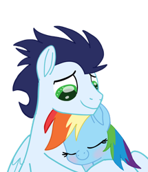 Size: 1280x1490 | Tagged: safe, artist:soarindasher10, derpibooru import, rainbow dash, soarin', pegasus, pony, blushing, eyes closed, female, hug, male, mare, movie accurate, shipping, simple background, smiling, snuggling, soarindash, stallion, straight, transparent background