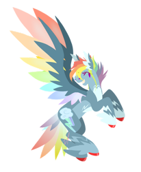 Size: 828x1005 | Tagged: safe, artist:ikanahairitto, derpibooru import, rainbow dash, pegasus, pony, alternate coat color, alternate cutie mark, alternate design, alternate hairstyle, alternate tailstyle, redesign, simple background, solo, tail, white background