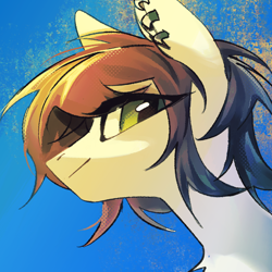 Size: 854x854 | Tagged: safe, artist:teturirusu, derpibooru import, oc, oc only, oc:terrance, earth pony, pony, bust, green eyes, piercing, portrait, profile picture, solo