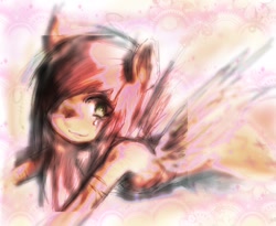 Size: 1200x986 | Tagged: safe, artist:ieatedyuripizza, derpibooru import, fluttershy, anthro, pegasus, g4, arm scar, crying, female, pink hair, scar, smiling, solo, wings