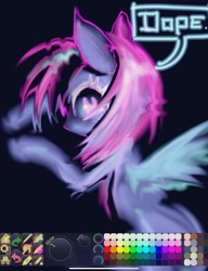 Size: 1640x2135 | Tagged: safe, artist:ieatedyuripizza, derpibooru import, oc, oc only, pegasus, pony, art program in frame, pegasus oc, pink mane, purple coat, solo, wings