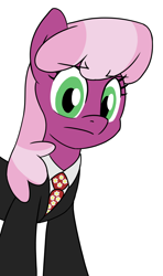 Size: 650x1100 | Tagged: safe, artist:anonymous, derpibooru import, cheerilee, pony, g4, chris hansen, clothes, colored, drawthread, eyebrows, eyebrows visible through hair, female, flat colors, looking at you, mare, meme, necktie, ponified, requested art, simple background, solo, species swap, standing, suit, to catch a predator, white background