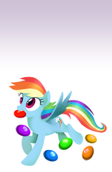 Size: 1611x2469 | Tagged: safe, artist:gashiboka, derpibooru import, rainbow dash, pegasus, pony, g4, backwards cutie mark, candy, cute, dashabetes, female, food, lock screen, mare, mouth hold, skittles, solo