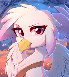 Size: 2692x2964 | Tagged: safe, artist:fensu-san, derpibooru import, princess celestia, oc, oc only, oc:graciella, griffon, g4, bust, cute, female, griffon oc, griffonized, high res, looking at you, ocbetes, portrait, pretty, satchel, solo, species swap