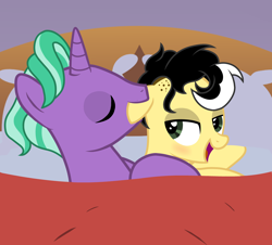 Size: 4000x3620 | Tagged: safe, artist:alicesponycorner, artist:shutterflyeqd, derpibooru import, firelight, oc, oc:alice azalea, pegasus, pony, unicorn, g4, age difference, bedroom eyes, biting, canon x oc, duo, ear bite, horn, indoors, love bite, ponysona, romance, ship, shipping