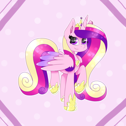 Size: 2000x2000 | Tagged: safe, artist:kathepart, derpibooru import, princess cadance, alicorn, pony, g4, clothes, collar, crown, cute, jewelry, looking at you, regalia, shoes, solo, wings