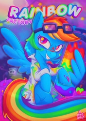 Size: 1448x2048 | Tagged: safe, artist:lilpinkghost, derpibooru import, rainbow dash, pegasus, pony, fanfic:rainbow factory, g4, clothes, fanfic art, female, lab coat, liquid rainbow, mare, rainbow factory dash, spectra, syringe