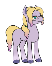 Size: 1500x1900 | Tagged: safe, artist:multiverseequine, derpibooru exclusive, derpibooru import, oc, oc only, oc:lake cress, earth pony, pony, blonde, colored, colored hooves, earth pony oc, femboy, full body, girly, glasses, hairband, hooves, lavender coat, looking forward, male, male oc, pony oc, ponytail, quadrupedal, shorn fetlocks, simple background, solo, standing, tail, teal eyes, transparent background, two toned mane, two toned tail