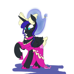 Size: 3607x3600 | Tagged: safe, artist:ponny, derpibooru import, nightmare moon, alicorn, pony, g4, bow, clothes, dress, hair bow, nose wrinkle, scrunchy face, simple background, solo, tail, tail bow, white background