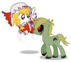 Size: 959x833 | Tagged: safe, artist:masem, derpibooru import, pegasus, pony, unicorn, ben drowned, crossover, duo, female, flandre scarlet, horn, male, mare, ponified, simple background, species swap, stallion, touhou, transparent background