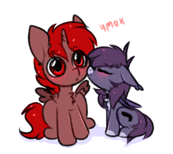 Size: 1438x1278 | Tagged: safe, artist:pesty_skillengton, derpibooru import, oc, oc:hardy, oc:pestyskillengton, alicorn, pony, :o, blushing, chibi, colored sketch, duo, eyes closed, female, full body, kissing, male, mare, open mouth, simple background, sitting, sketch, spread wings, stallion, straight, white background, wings