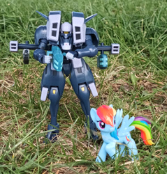 Size: 873x915 | Tagged: safe, artist:dingopatagonico, derpibooru import, rainbow dash, pegasus, pony, aries mobile suit, gundam, gundam wing, irl, outdoors, photo