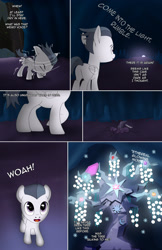 Size: 1989x3072 | Tagged: safe, artist:anonymousandrei, derpibooru exclusive, derpibooru import, rumble, pegasus, pony, comic:rumble and the tree of harmony, g4, cave, colt, comic, dialogue, disembodied voice, foal, male, shaking, talking, tree of harmony, wet