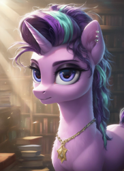 Size: 1024x1408 | Tagged: safe, ai content, derpibooru import, machine learning generated, starlight glimmer, pony, unicorn, g4, horn, indoors, prompter:ilham470, solo