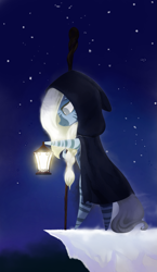 Size: 965x1667 | Tagged: safe, artist:gashiboka, derpibooru import, zebra, cliff, cloak, clothes, everfree tarot, lantern, major arcana, outdoors, solo, staff, stars, tarot, tarot card, the hermit