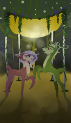 Size: 965x1667 | Tagged: safe, artist:gashiboka, derpibooru import, oc, oc only, deer, pony, everfree tarot, flower, four of batons, four of clubs, four of wands, minor arcana, tarot, tarot card