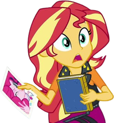 Size: 2335x2520 | Tagged: safe, derpibooru import, edit, edited screencap, screencap, pinkie pie, sunset shimmer, human, equestria girls, g4, background removed, female, needs more jpeg, not a vector, photo, simple background, transparent background, yearbook