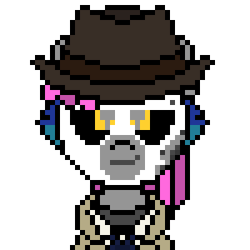 Size: 300x300 | Tagged: safe, artist:nukepony360, derpibooru import, oc, oc only, oc:7a, pony, robot, robot pony, clothes, cosplay, costume, detective, digital art, fallout, fallout 4, female, halloween, halloween costume, hat, mare, mlp fim's fourteenth anniversary, nick valentine, nightmare night, pixel art, simple background, solo, transparent background, trenchcoat