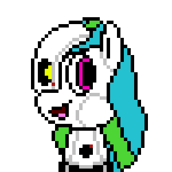 Size: 300x300 | Tagged: safe, artist:nukepony360, derpibooru import, oc, oc only, oc:oasis (osai), pony, robot, robot pony, clothes, cosplay, costume, digital art, female, glados, halloween, halloween costume, mare, mlp fim's fourteenth anniversary, nightmare night, pixel art, portal (valve), simple background, solo, transparent background