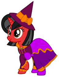 Size: 637x827 | Tagged: safe, artist:mickey1909, derpibooru import, oc, oc:minnie motion, unicorn, g4, clothes, costume, dress, female, hat, horn, nightmare night, nightmare night costume, simple background, transparent background, unicorn oc, vector, witch, witch hat