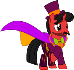 Size: 948x894 | Tagged: safe, artist:mickey1909, derpibooru import, oc, oc only, oc:mickey motion, unicorn, cape, clothes, costume, hat, horn, magician, male, nightmare night, simple background, transparent background, unicorn oc, vector