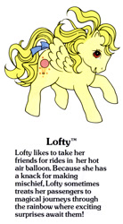 Size: 550x1000 | Tagged: safe, derpibooru import, lofty, pegasus, pony, g1, bow, cute, female, flying, g1 backstory, lofty can fly, loftybetes, mare, my little pony fact file, official, smiling, solo, tail, tail bow