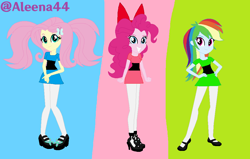 Size: 1046x665 | Tagged: safe, artist:wonderkatmeowofruby, derpibooru import, fluttershy, pinkie pie, rainbow dash, human, equestria girls, g4, blossom (powerpuff girls), bubbles (powerpuff girls), buttercup (powerpuff girls), the powerpuff girls