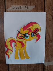 Size: 750x1000 | Tagged: safe, artist:yenne97, derpibooru import, sunset shimmer, pony, g4, crayon drawing, irl, photo, solo, traditional art