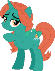 Size: 291x373 | Tagged: safe, artist:selenaede, artist:supersamyoshi, derpibooru import, oc, oc only, oc:seaside glow, pony, unicorn, g4, base used, bow, female, horn, looking at you, low ponytail, mare, not waterfire, orange eyes, ponytail, raised hoof, raised leg, recolor, solo, tail, tail bow, unicorn oc