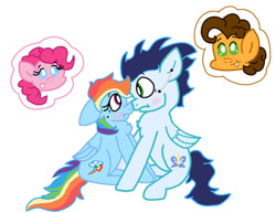 Size: 750x579 | Tagged: safe, artist:snoopy7c7, derpibooru import, cheese sandwich, pinkie pie, rainbow dash, soarin', earth pony, pegasus, pony, cheesepie, female, male, mare, shipper on deck, shipping, soarindash, stallion, straight