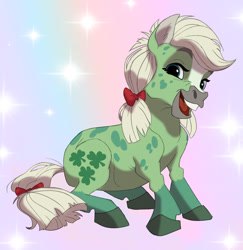 Size: 1280x1317 | Tagged: safe, artist:mandrawsdog, derpibooru import, minty (g1), earth pony, pony, g1, female, gradient background, mare, open mouth, open smile, smiling, solo