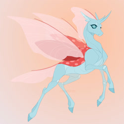 Size: 2000x2000 | Tagged: safe, artist:dementra369, derpibooru import, ocellus, changedling, changeling, pony, g4, concave belly, gradient background, slender, solo, spread wings, thin, wings