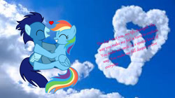 Size: 750x419 | Tagged: safe, artist:sonicrainbowdash98, derpibooru import, rainbow dash, soarin', pegasus, pony, pony creator, female, male, mare, shipping, soarindash, stallion, straight, text