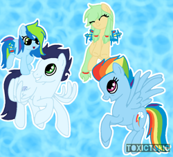 Size: 900x817 | Tagged: source needed, safe, artist:toxictoric, derpibooru import, rainbow dash, soarin', pegasus, pony, female, filly, foal, male, mare, offspring, older, older rainbow dash, older soarindash, parent:rainbow dash, parent:soarin', parents:soarindash, shipping, soarindash, stallion, straight