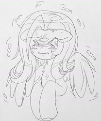 Size: 1290x1547 | Tagged: safe, derpibooru import, fluttershy, pegasus, pony, blushing, crying, scared, shaking, timid, traditional art