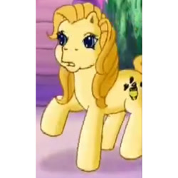 Size: 253x253 | Tagged: safe, derpibooru import, screencap, earth pony, pony, g3, the runaway rainbow, bumblesweet (g3), cropped, female, mare, raised hoof, raised leg, shocked, solo