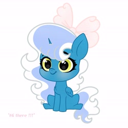 Size: 6890x6890 | Tagged: safe, artist:riofluttershy, derpibooru import, oc, oc only, oc:fleurbelle, alicorn, pony, alicorn oc, blushing, bow, female, golden eyes, hair bow, horn, looking at you, mare, pink bow, simple background, smiling, solo, tail, text, two toned hair, two toned mane, two toned tail, white background, wings